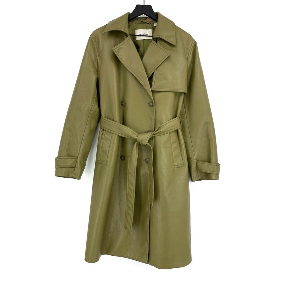 BABATON Tabloid Trench Coat Vegan Leather Olive Green S